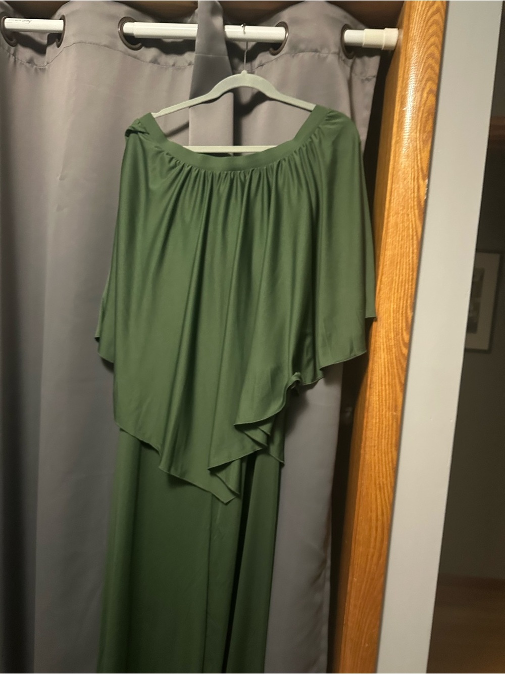 Olive Green Maxi Dress with Draped Overlay